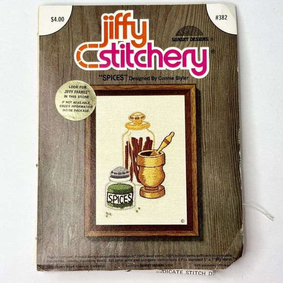 Vintage 1970's Jiffy Stitchery Spices Needlepoint Kit Wool Yarn 5 x 7" Completed - Picture 4 of 5